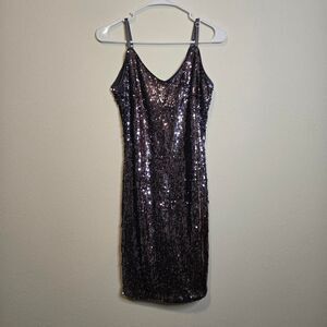 Lulus Purple Sequin Sparkle Bodycon Tight Sleeveless Party Mini Dress Small